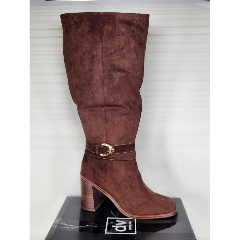 DV Dolce Vita Finnian Boots Women Size 8.5 Brown Wide Calf Square Toe Block Heel